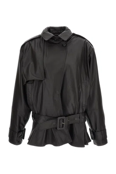 ROTATE BIRGER CHRISTENSEN DARK BROWN BIKER MATTE LEATHER JACKET