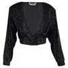 Rotate Birger Christensen Deep V-neck Sequin-detailed Jacket In Black Polyester In Black