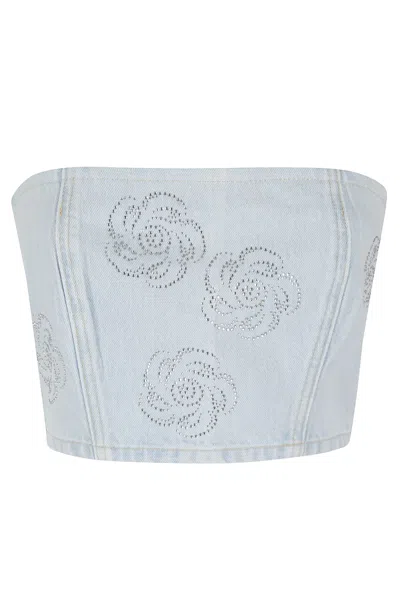 Rotate Birger Christensen Denim Cropped Stud Top