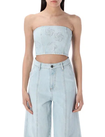 Rotate Birger Christensen Rotate Strapless Cropped Denim Top