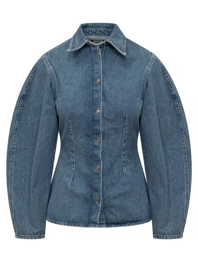 Rotate Birger Christensen Denim Fitted Shirt In Blue