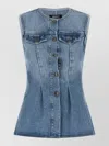 Rotate Birger Christensen Denim Flare Sleeveless Top Fitted Pockets In Blue