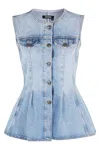 Rotate Birger Christensen Denim Flared Silhouette Button-front Cotton Tank Top In Blue