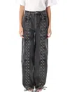 Rotate Birger Christensen Black Organic Cotton Wide Leg Pants With Lace In Black