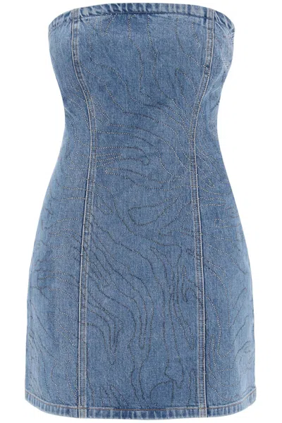 Rotate Birger Christensen Denim Mini Dress With Rhin In Blue