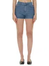 Rotate Birger Christensen Rotate Birgerchristensen Denim Shorts With Rhinestone In Blue