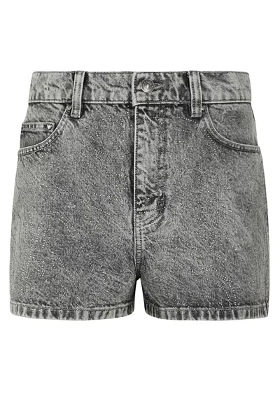 Rotate Birger Christensen Denim Shorts With Rhinestone In Gray