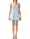 Rotate Birger Christensen Rotate Sunday Crystal-embellished Denim Mini Dress In Blue