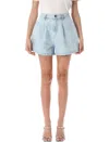 Rotate Birger Christensen Rotate High-waisted Denim Stud Shorts In Light Blue