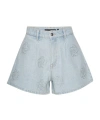 Rotate Birger Christensen Rotate High-waisted Denim Stud Shorts In Light Blue In Light Blue