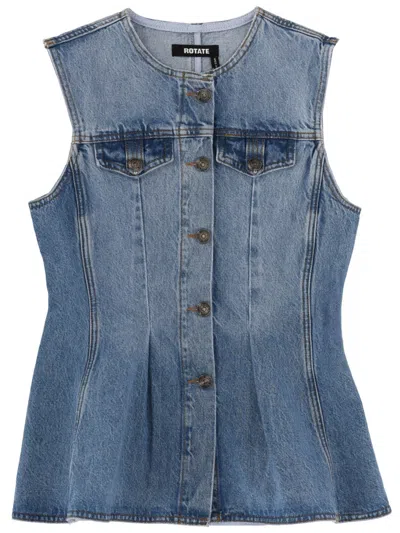 Rotate Birger Christensen Fitted Button-down Organic Tank Top In Blue