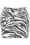 Rotate Birger Christensen Zebra-print Denim Miniskirt In Bianco