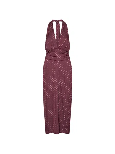 Rotate Birger Christensen Halter Neck Scarf Dress Polka Dots In Burgundy