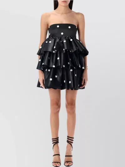 ROTATE BIRGER CHRISTENSEN DOT RUFFLE STRAPLESS TIERED DRESS