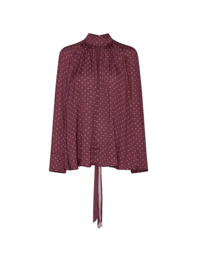 Rotate Birger Christensen Rotate Satin High-neck Blouse With Polka Dot Floral Print And Lace-up Back In Pink