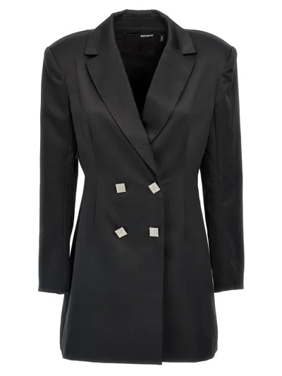 Rotate Birger Christensen Double-breasted Satin Mini Blazer Dress In Black