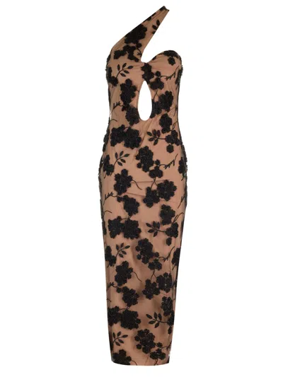 Rotate Birger Christensen Layered One-sleeved Long Dress With Beads Details In Multicolor