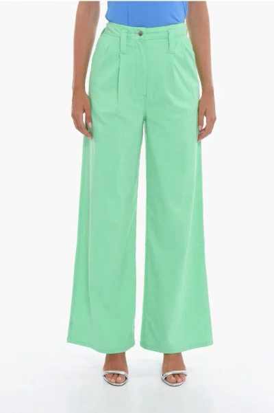 Rotate Birger Christensen Double-pleat Naya Flared Pants With Silver Button In Green