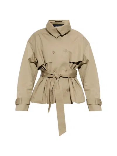 Rotate Birger Christensen Jacket Belted Waist Buttoned Cuffs High Collar In Brown