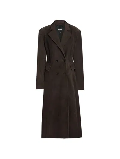 Rotate Birger Christensen Double-breasted Long Coat In Brown