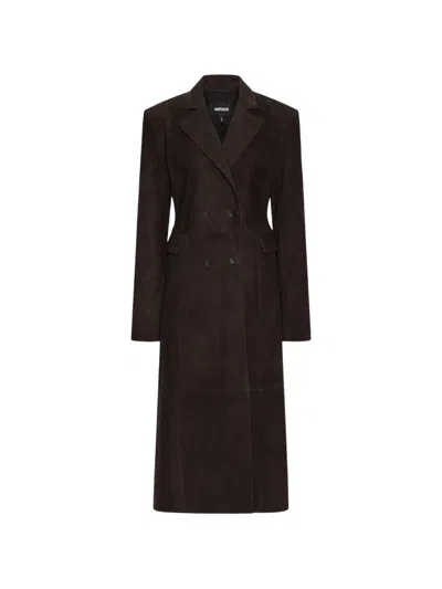 Rotate Birger Christensen Double-breasted Suede Coat In Brown
