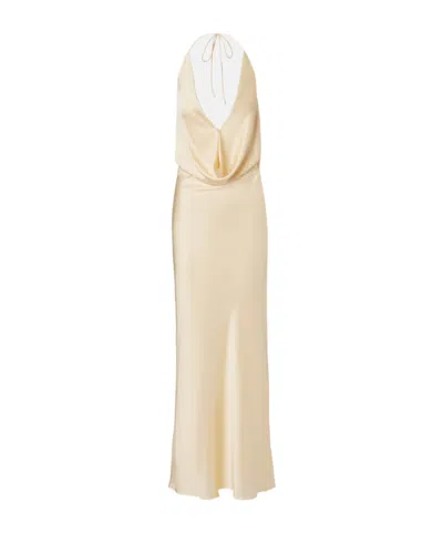 Rotate Birger Christensen Draped Chiffon Maxi Dress In Gold