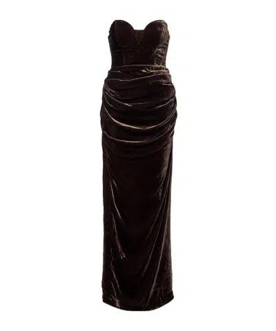 Rotate Birger Christensen Draped Corset Dress In Brown