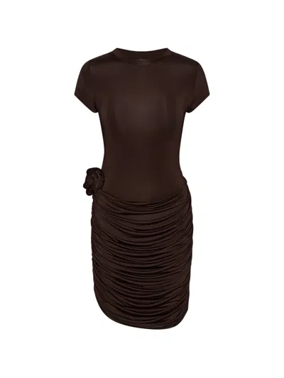 Rotate Birger Christensen Rotate Birgerchristensen Rotate Draped Mini Dress With Rose In Brown