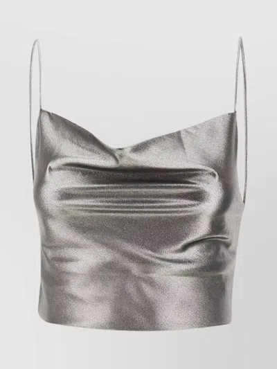 Rotate Birger Christensen Metallic Draped Crop Top In Silver