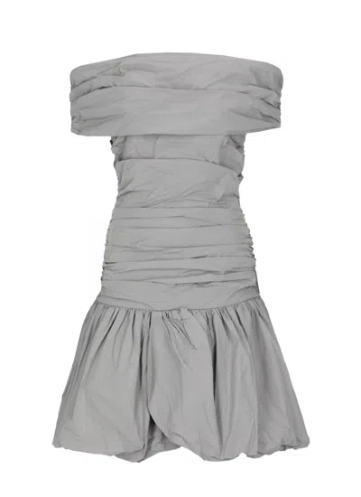 Rotate Birger Christensen Draped Mini Dress With Rear Zip Closure In Gray
