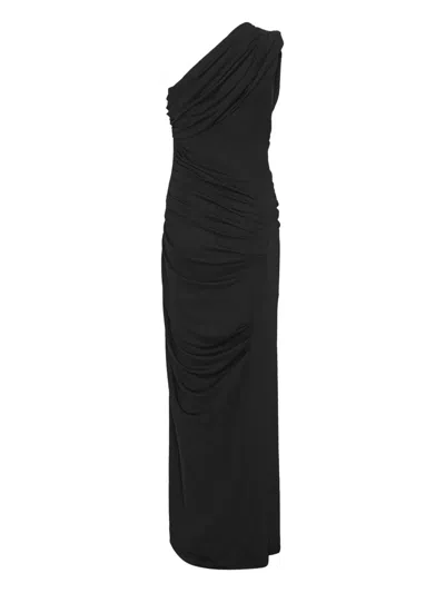 Rotate Birger Christensen Draped One-shoulder Maxi Dress In Black