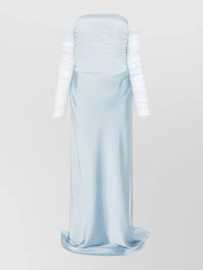 Rotate Birger Christensen Draped Ruched Maxi Dress Off Shoulder In Blue