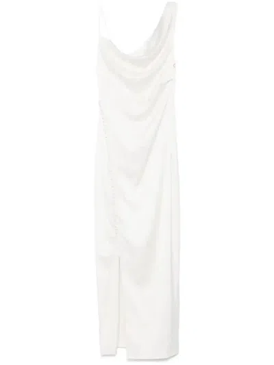 Rotate Birger Christensen Draped Satin Dress In Beige