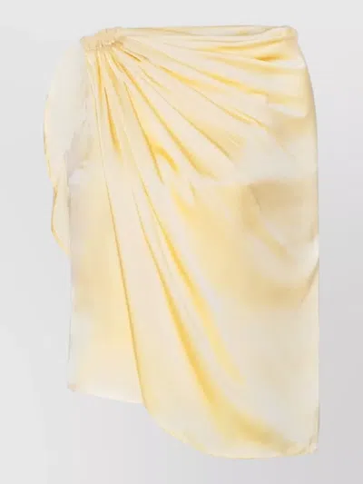 Rotate Birger Christensen Draped Satin Midi Skirt High Waist Slit In Yellow