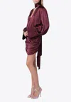 Rotate Birger Christensen Bordeaux Draped Silk Mini Dress In Burgundy