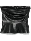 Rotate Birger Christensen Draped Strapless Peplum Leather Look Top In Black