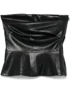 Rotate Birger Christensen Draped Strapless Peplum Leather Look Top In Black
