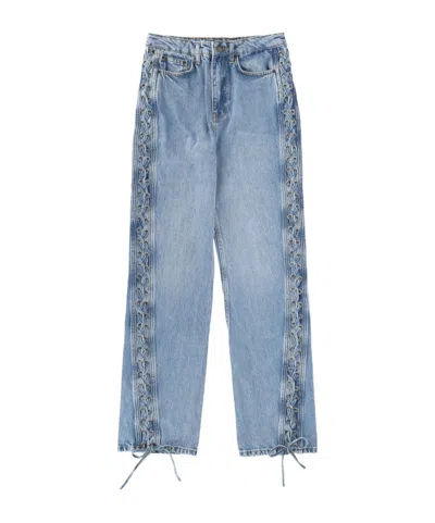 Rotate Birger Christensen Drawstring Faded Jeans In Blue