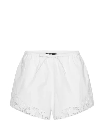 Rotate Birger Christensen Rotate Floral Lace Cotton Drawstring Mini Shorts In White