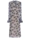 Rotate Birger Christensen Rotate Chiffon Floral Printed Bow Midi Dress In Celeste Polvere