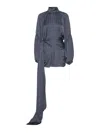 Rotate Birger Christensen High-neck Gray Mini Dress With Volume Sleeves In Gray