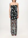 Rotate Birger Christensen Long Dress With All-over Floral Motif And Semi Sheer Lower Part In Tech Fabric In Black