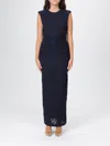 Rotate Birger Christensen Sleeveless Form-fitting Long Dress With Floral Lace Design In Blue