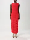 Rotate Birger Christensen Gathered Detail Mesh Midi Dress In Red