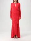 Rotate Birger Christensen Mesh Longsleeve Maxi Dress In Red