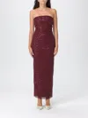 Rotate Birger Christensen Floor-length Burgundy Strapless Evening Dress With Sequined Detailing In Brown