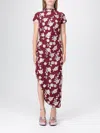 Rotate Birger Christensen Asymmetrical Mesh Midi Dress With Floral Embroidery In Burgundy