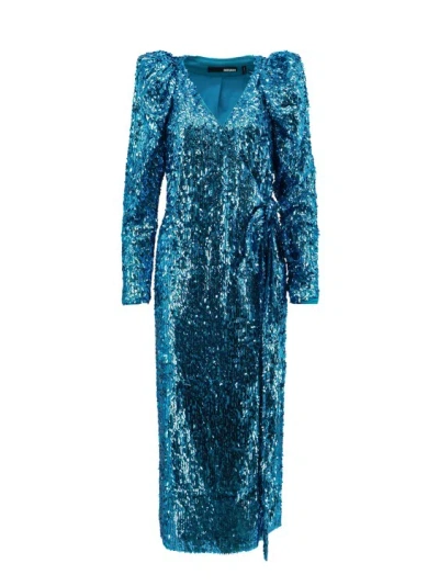 Rotate Birger Christensen Puff-sleeve Sequined Wrap Dress In Blue