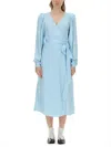 Rotate Birger Christensen Rotate Birgerchristensen Satin Wrap Midi Dress With A Crossover In Blue