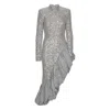 Rotate Birger Christensen Asymmetrical Silver Dress With Sequins In Gray